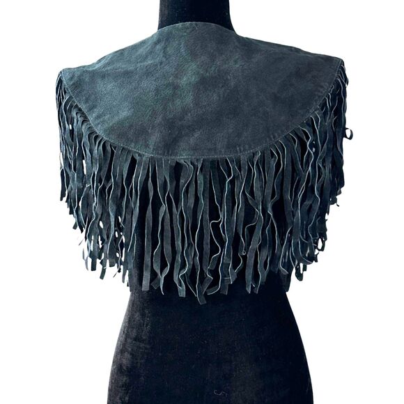 Asos Suede Leather Fringe Shawl Topper Black One Size - Picture 4 of 4